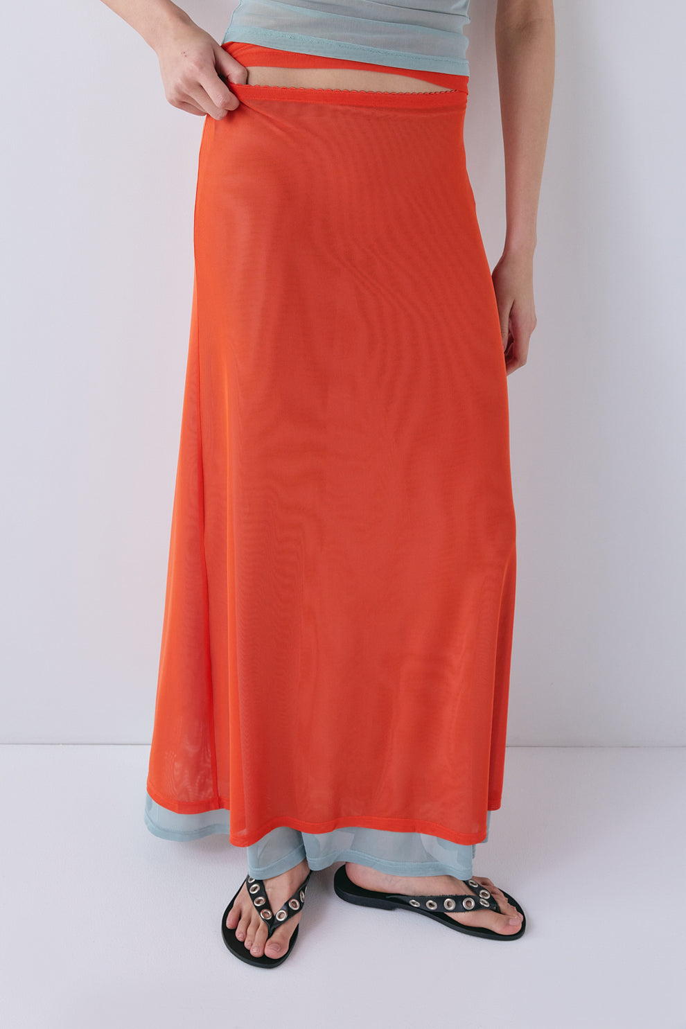 Elara Mesh Maxi Skirt Orange