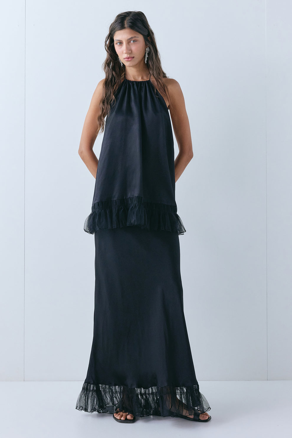 Aliyah Satin Maxi Skirt Black
