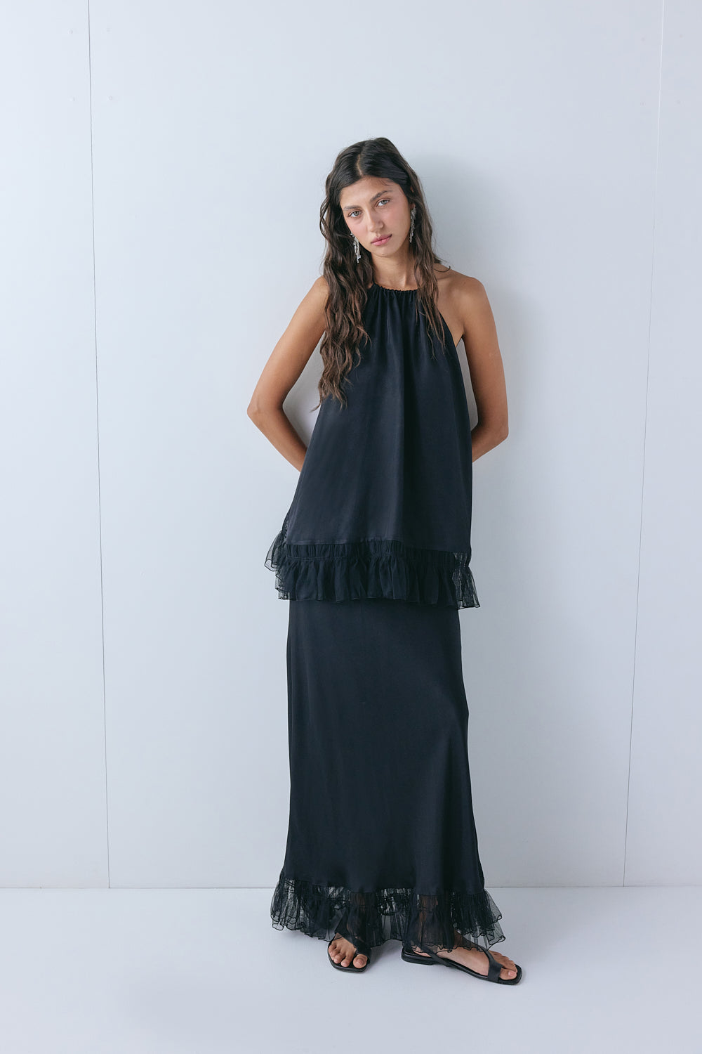 Aliyah Satin Maxi Skirt Black
