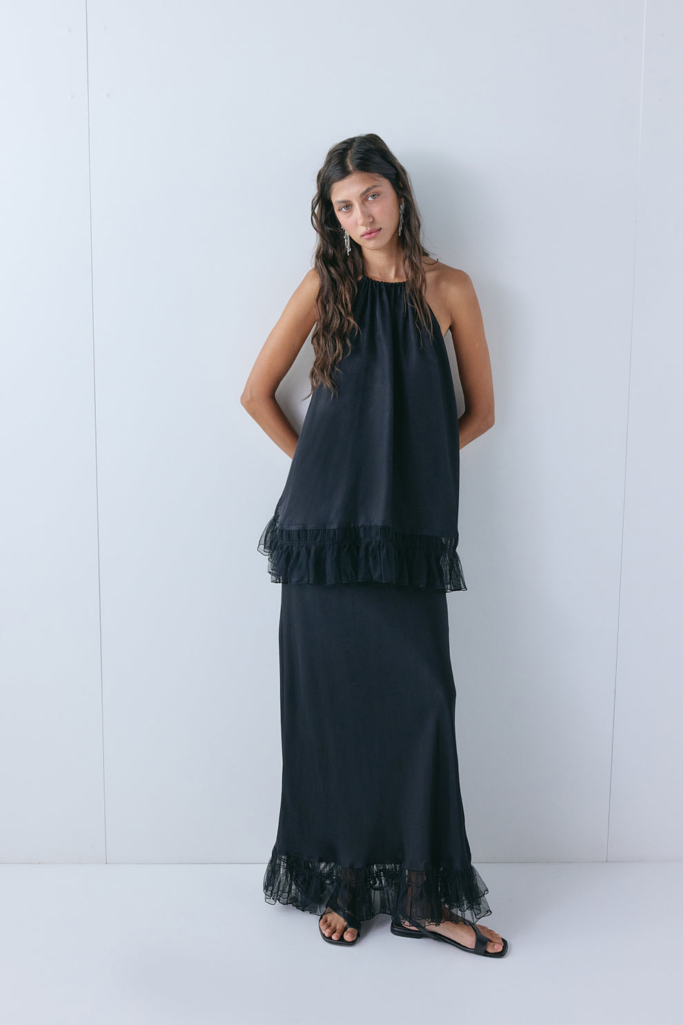 Aliyah Satin Maxi Skirt Black