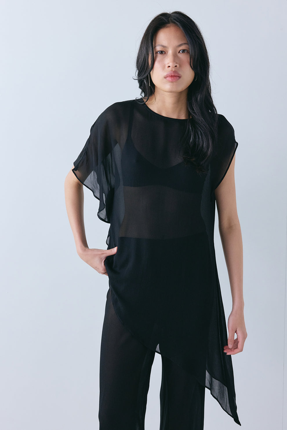 Gina Sheer Top Black - size:Ploy:AU 6 / US 2
