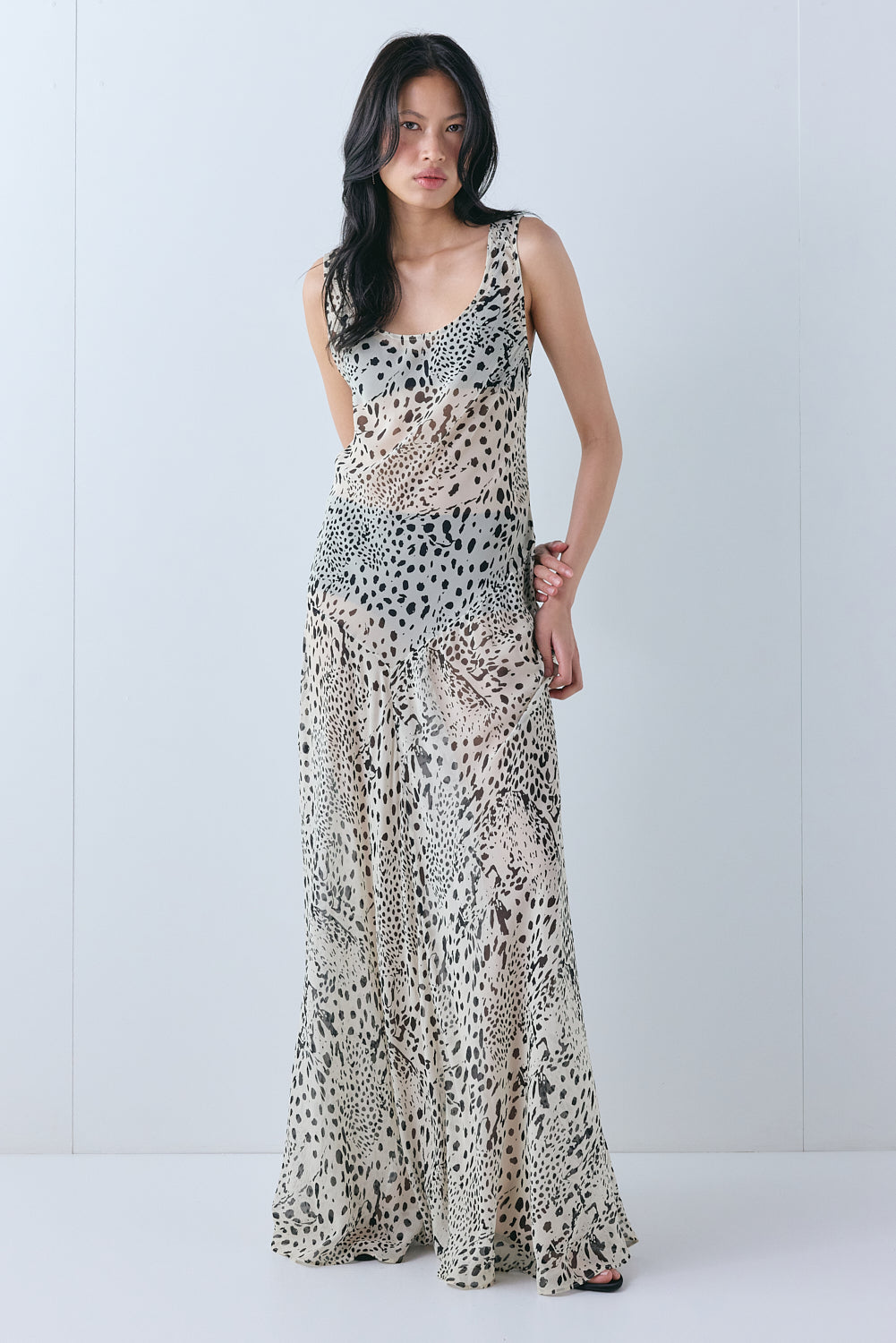Harlow Sheer Maxi Dress Leopard - size:Ploy:AU 6 / US 2