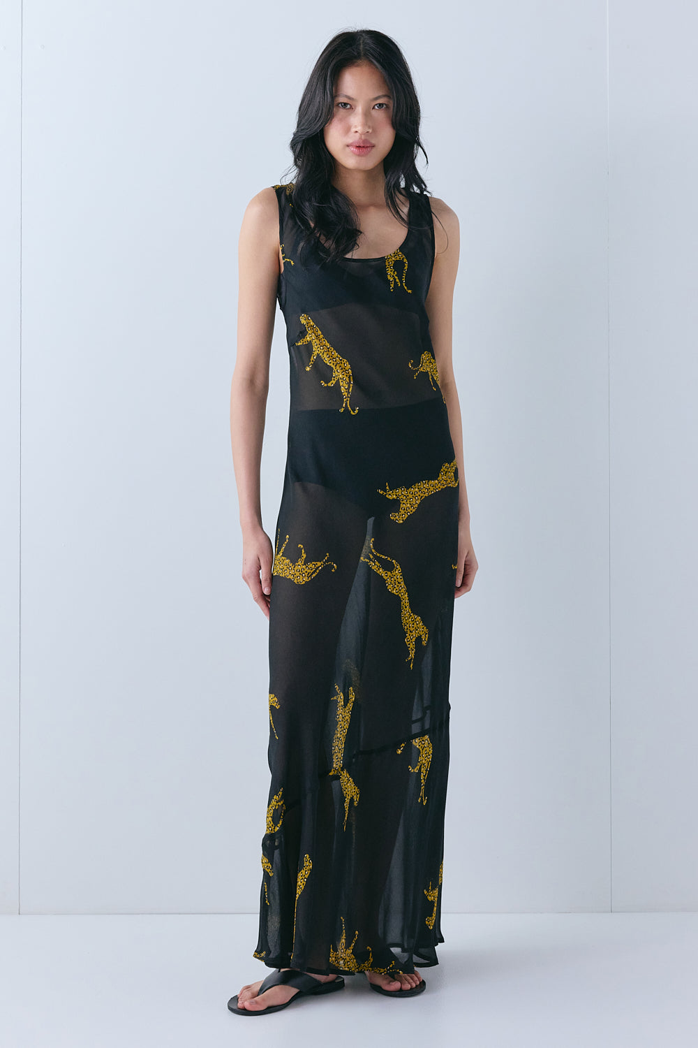 Odessa Sheer Maxi Dress Cheetah - size:Ploy:AU 6 / US 2
