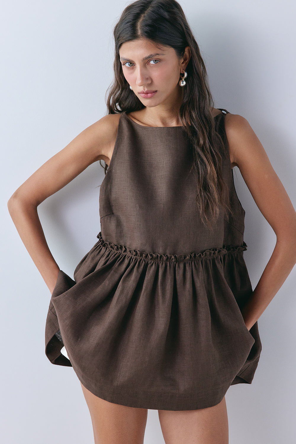 Frances Linen Tunic Top Chocolate