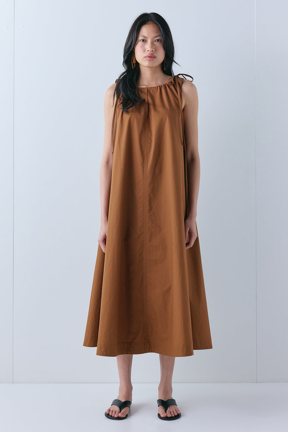 Carmen Midi Dress Brown - size:Ploy:AU 6 / US 2