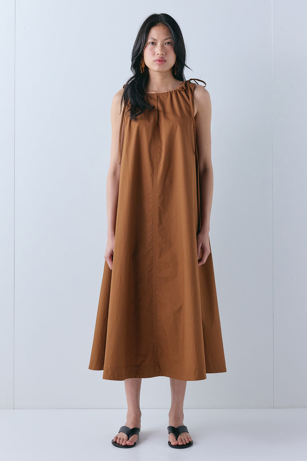Carmen Midi Dress Brown - size:Ploy:AU 6 / US 2