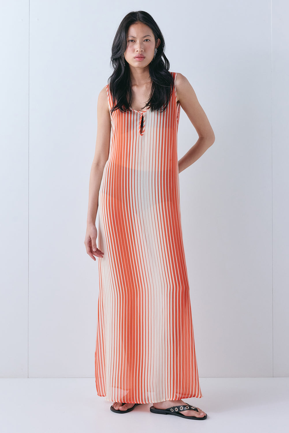 Carolina Sheer Maxi Dress Orange Stripe