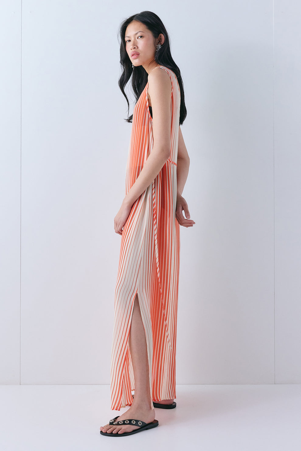 Carolina Sheer Maxi Dress Orange Stripe