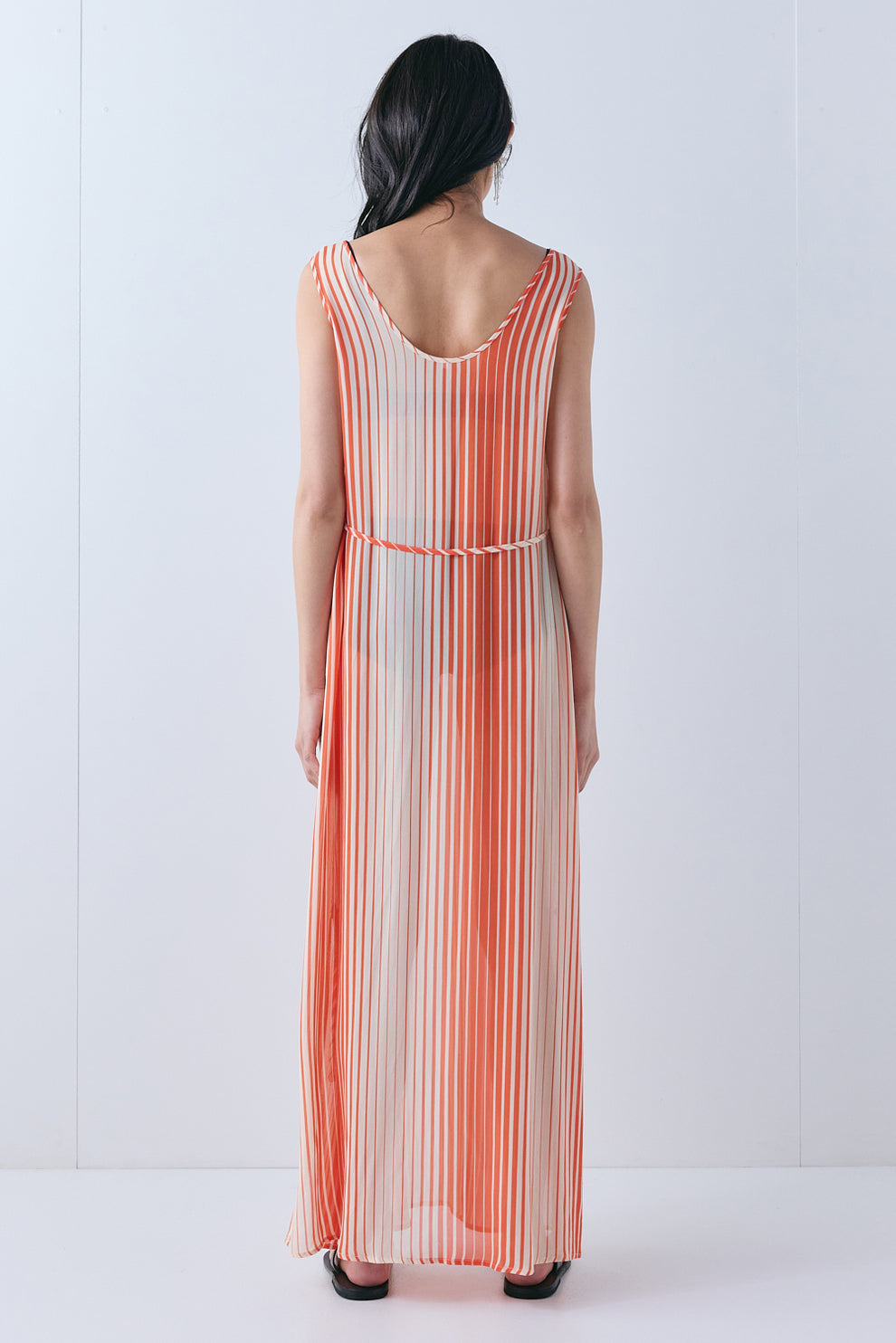 Carolina Sheer Maxi Dress Orange Stripe