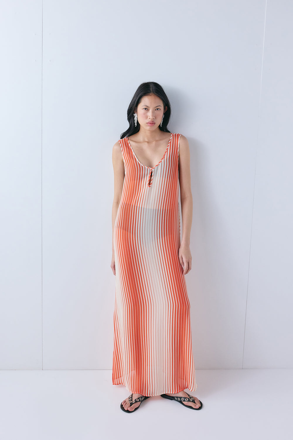 Carolina Sheer Maxi Dress Orange Stripe