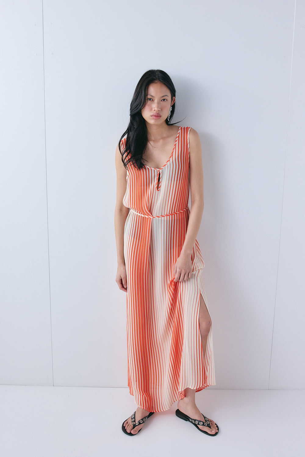 Carolina Sheer Maxi Dress Orange Stripe - size:Ploy:AU 6 / US 2