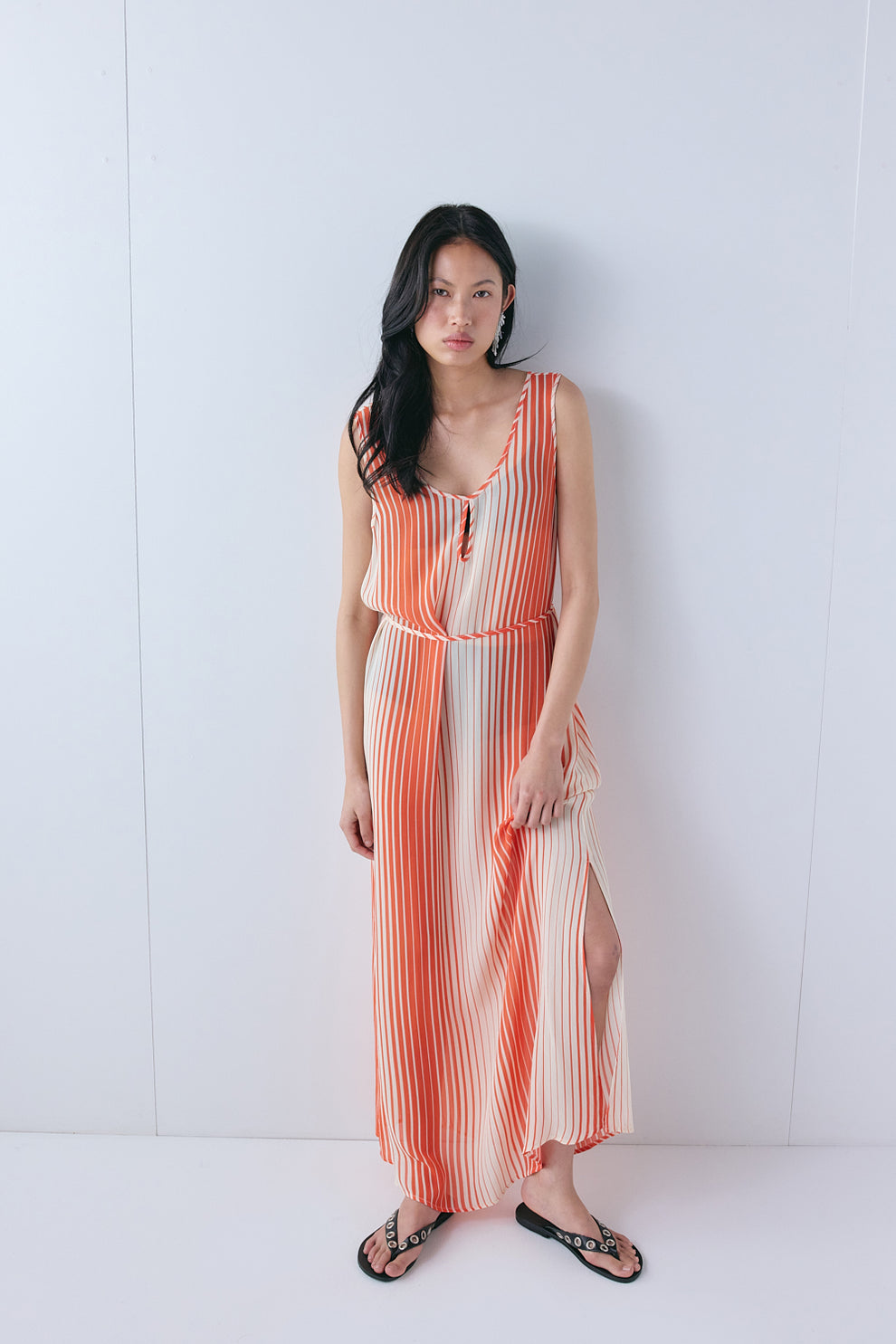 Carolina Sheer Maxi Dress Orange Stripe - size:Ploy:AU 6 / US 2