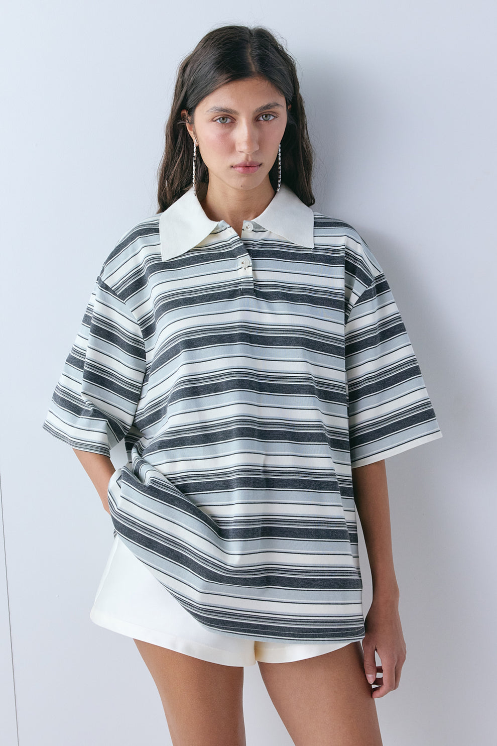 Kinsley Short Sleeve Polo Grey Stripe - size:Aida:AU 6 / US 2