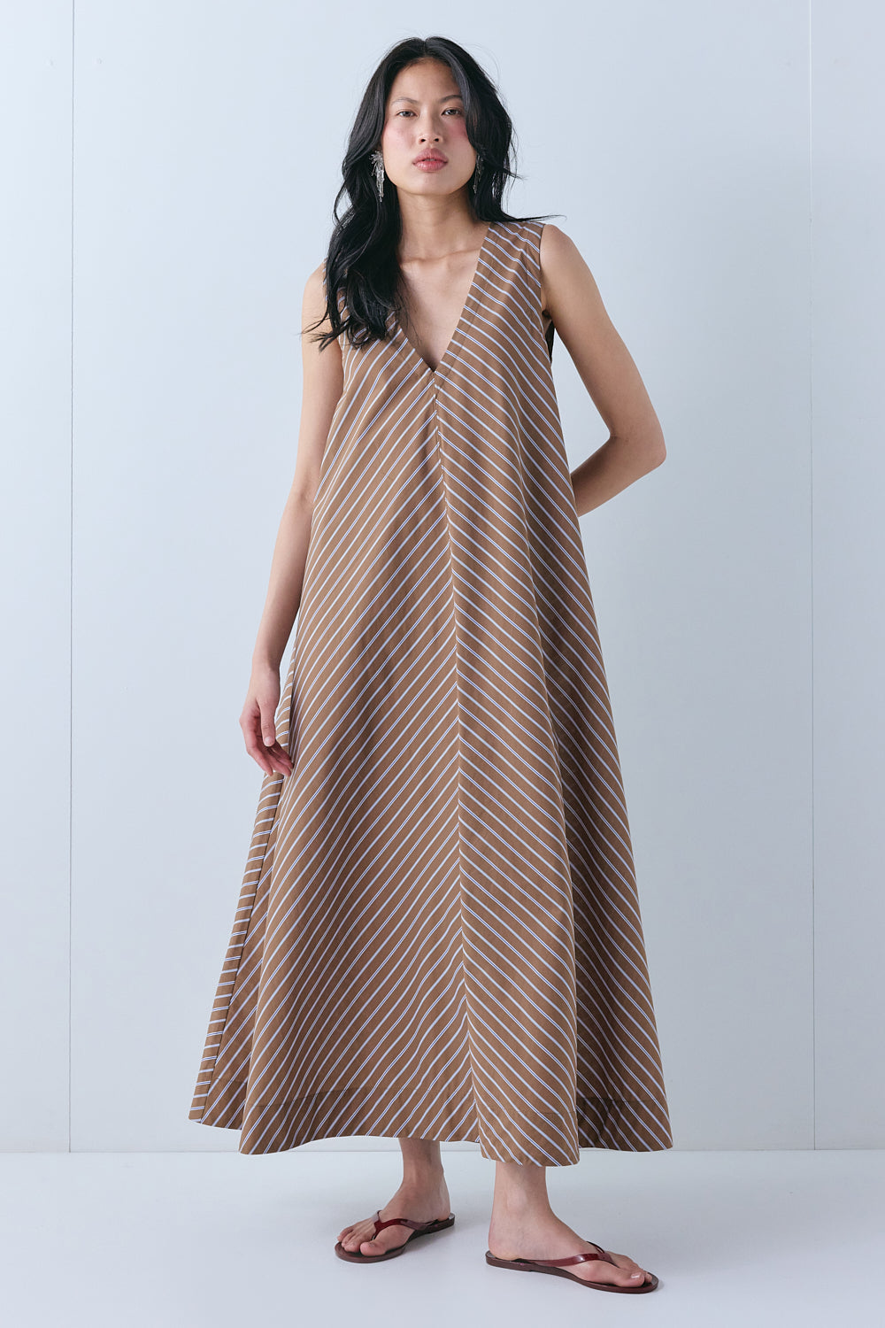 Amber Maxi Dress Chocolate Stripe - size:Ploy:AU 6 / US 2