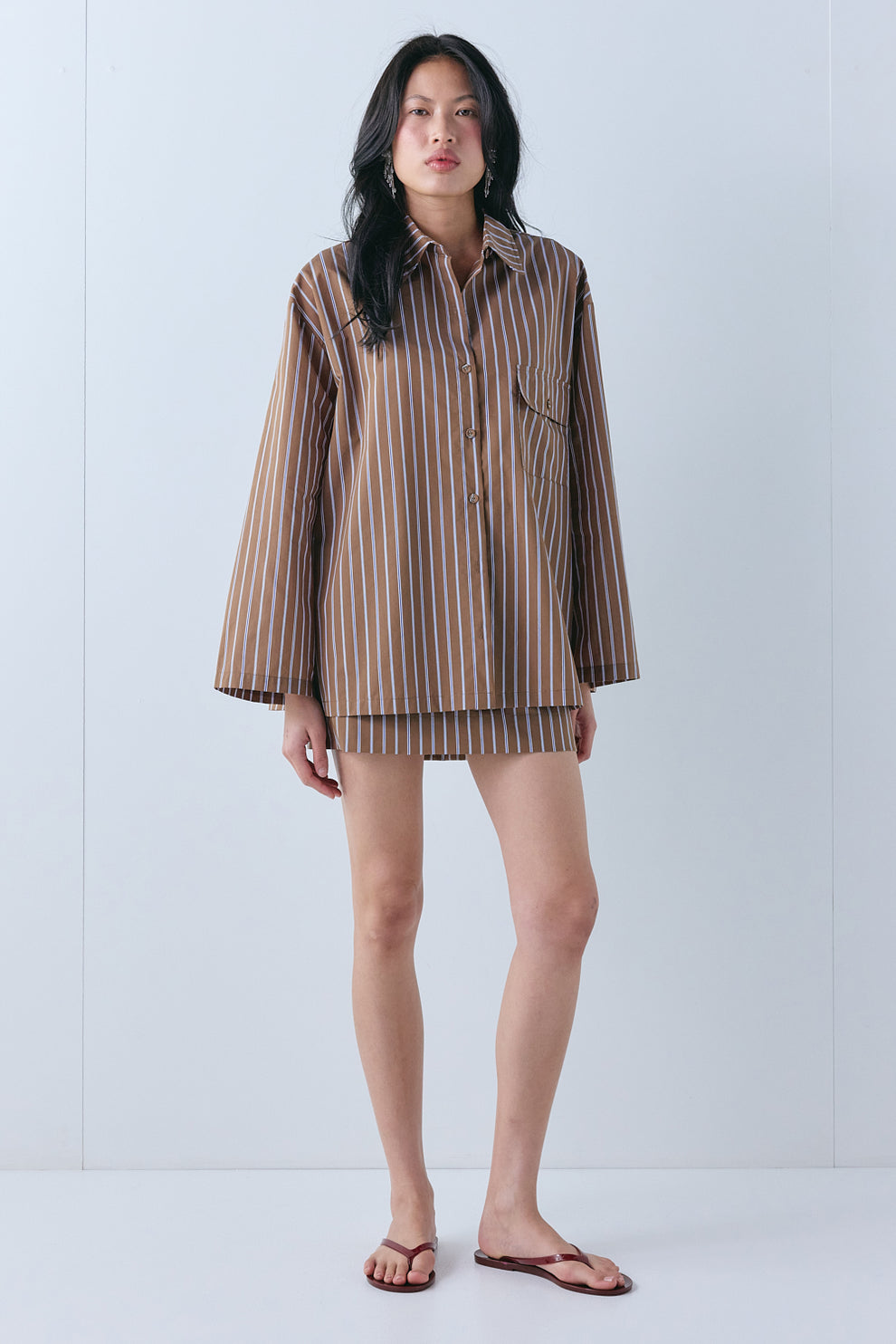 Vale Shirt Chocolate Stripe - size:Ploy:AU 6 / US 2