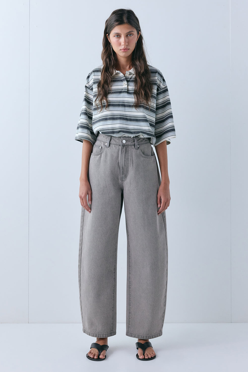 Spencer Mid Rise Barrel Denim Jeans Grey 