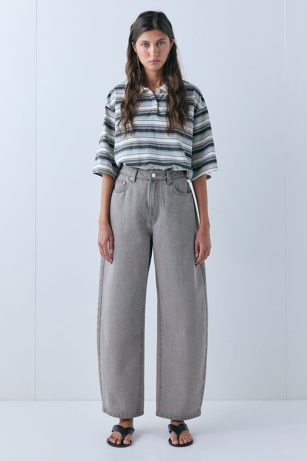 Spencer Mid Rise Barrel Denim Jeans Grey 