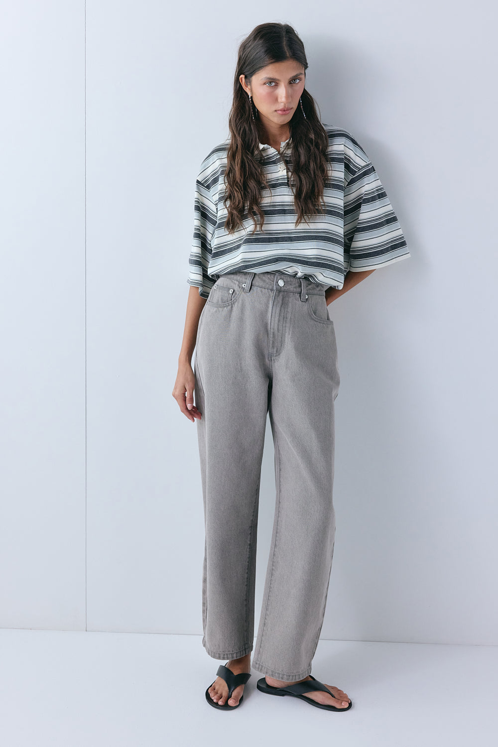 Spencer Mid Rise Barrel Denim Jeans Grey 