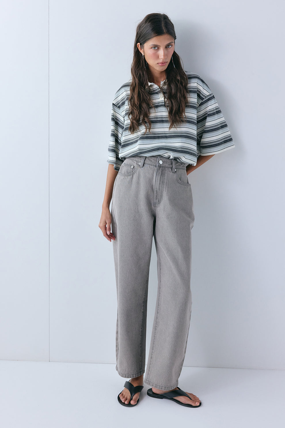 Spencer Mid Rise Barrel Denim Jeans Grey 