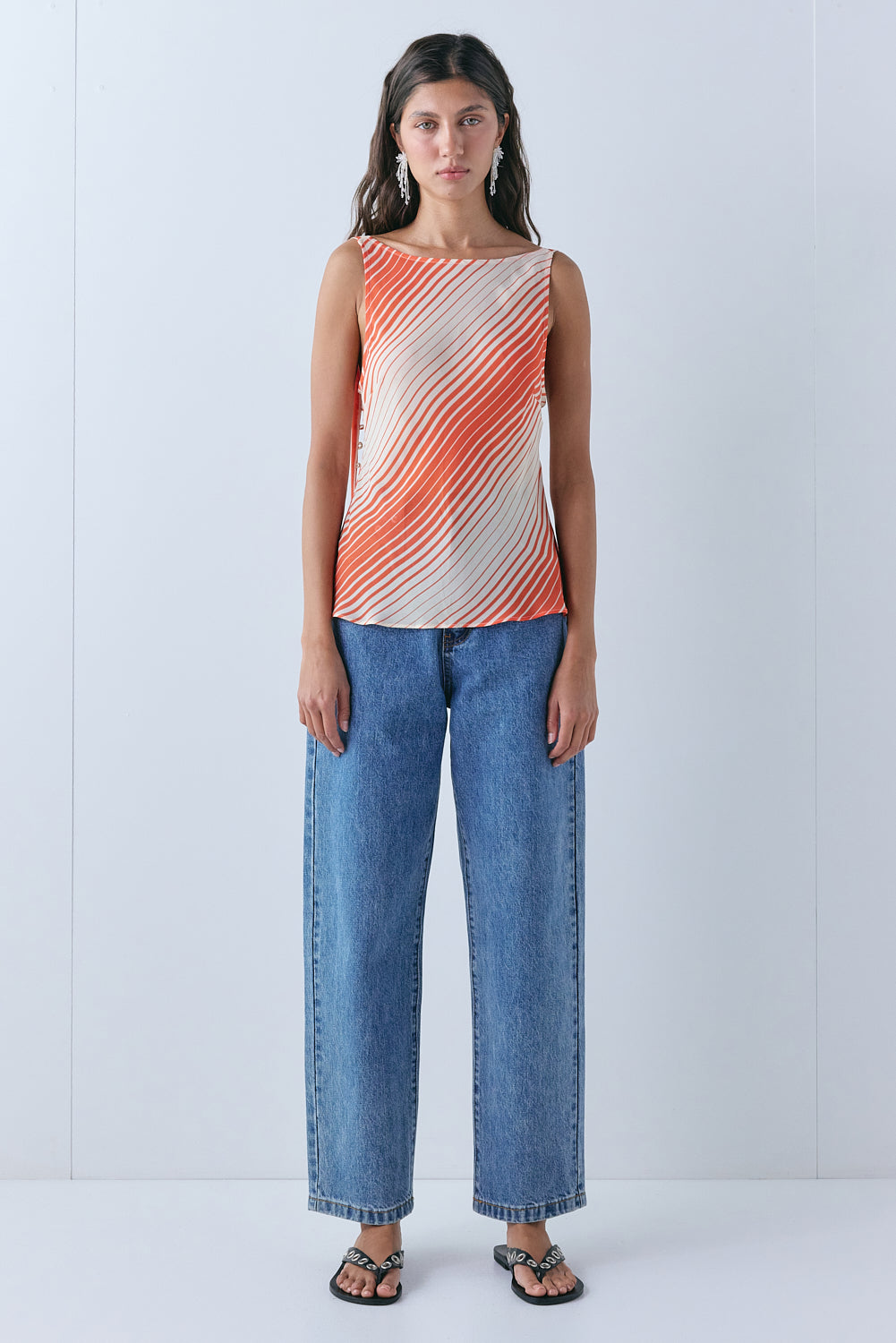 Amity Sheer Top Orange Stripe