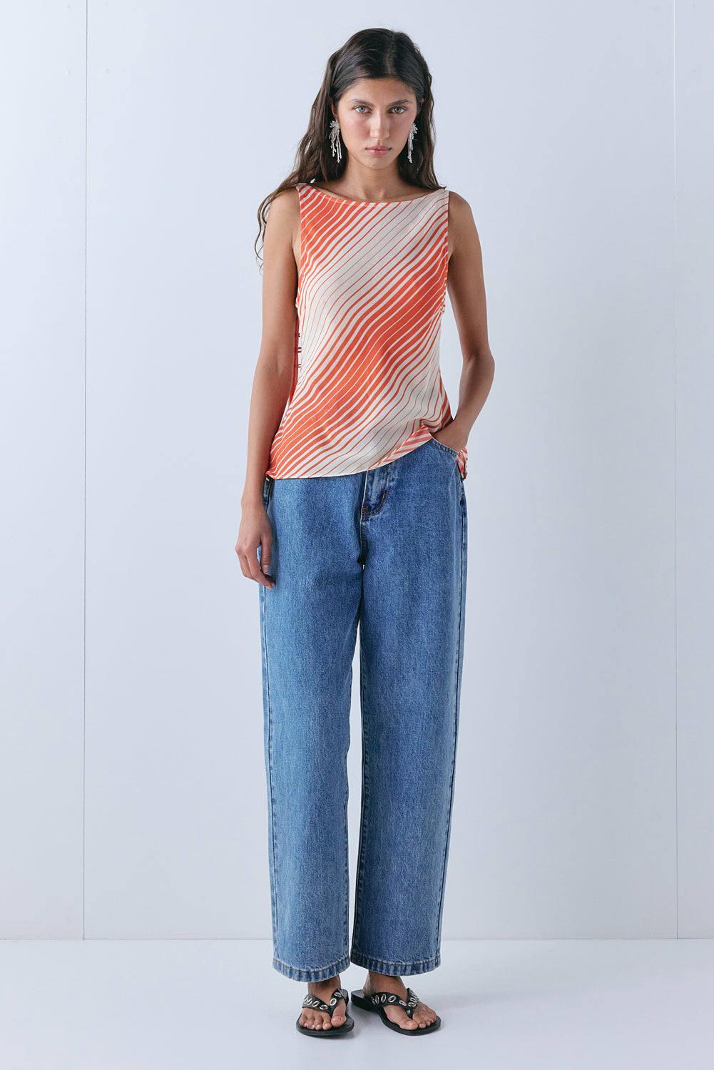 Amity Sheer Top Orange Stripe