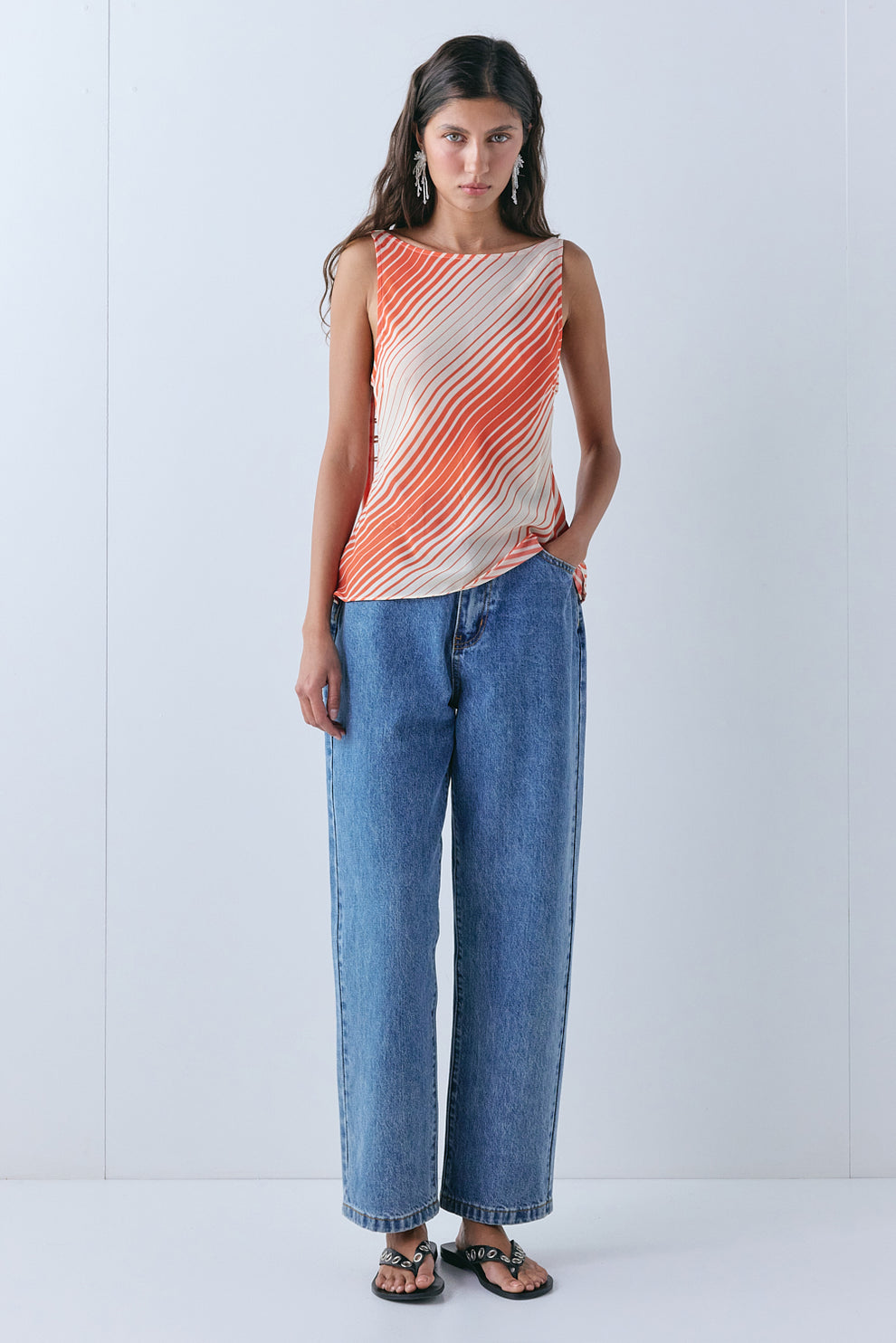 Amity Sheer Top Orange Stripe