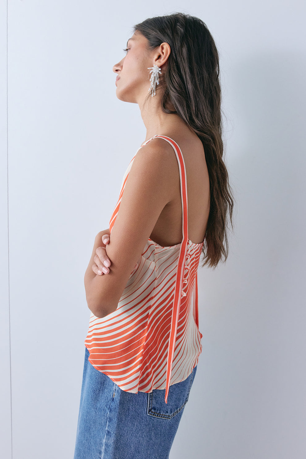 Amity Sheer Top Orange Stripe