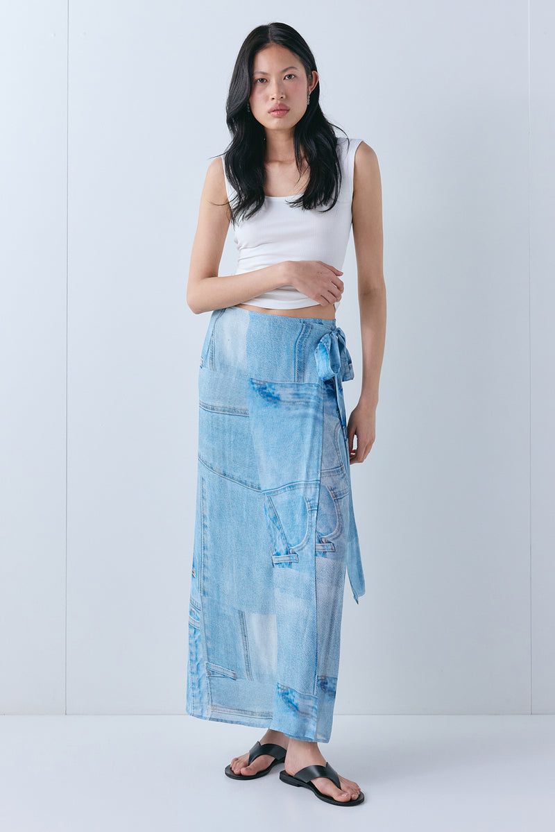 Madden Sheer Midi Skirt Blue Jean - size:Ploy:AU 6 / US 2