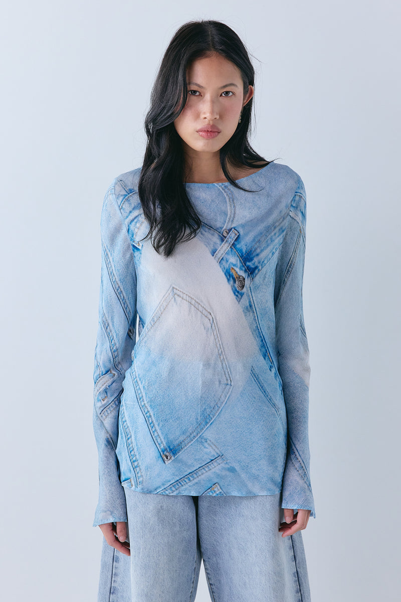 Luka Sheer Top Blue Jean - size:Ploy:AU 6 / US 2