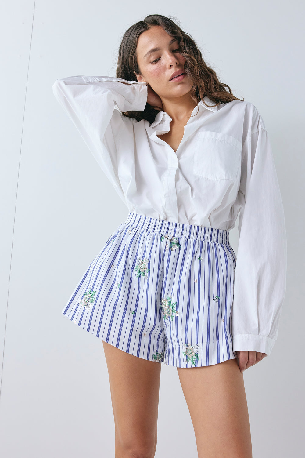 Stella Sequin Shorts Blue Stripe