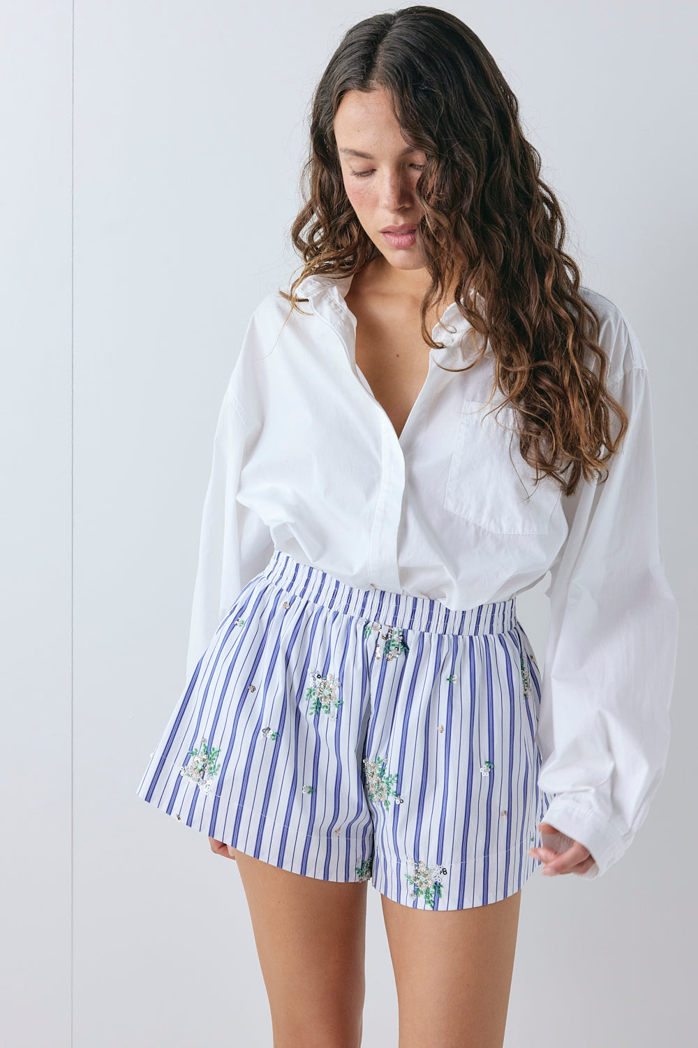 Stella Sequin Shorts Blue Stripe