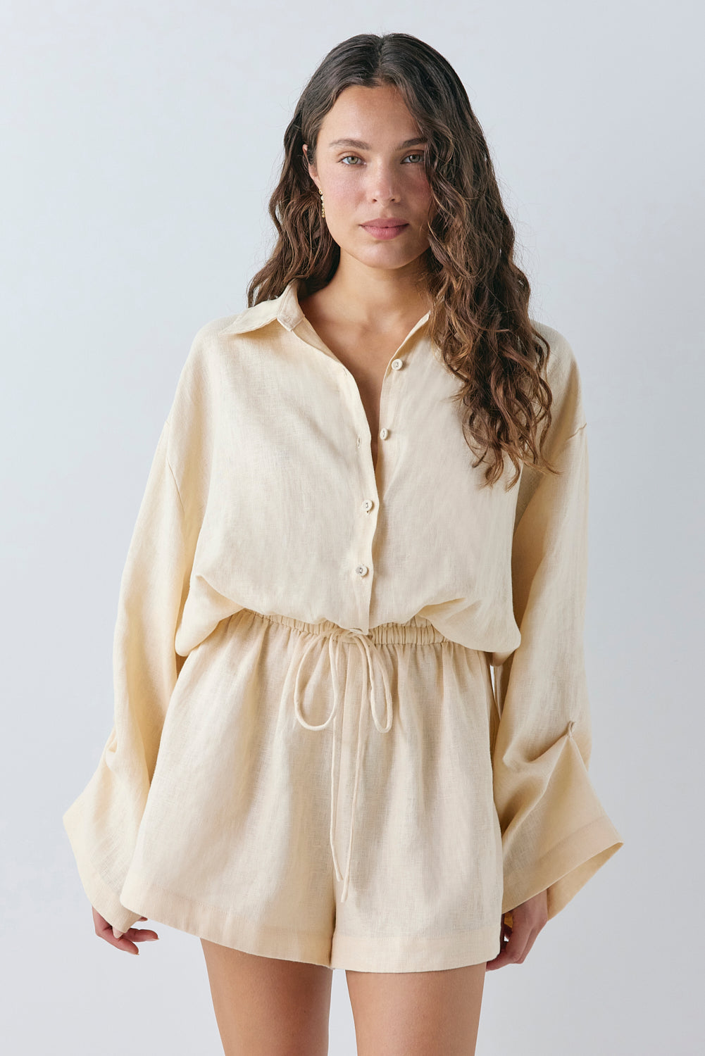 Veya Linen Playsuit Cream