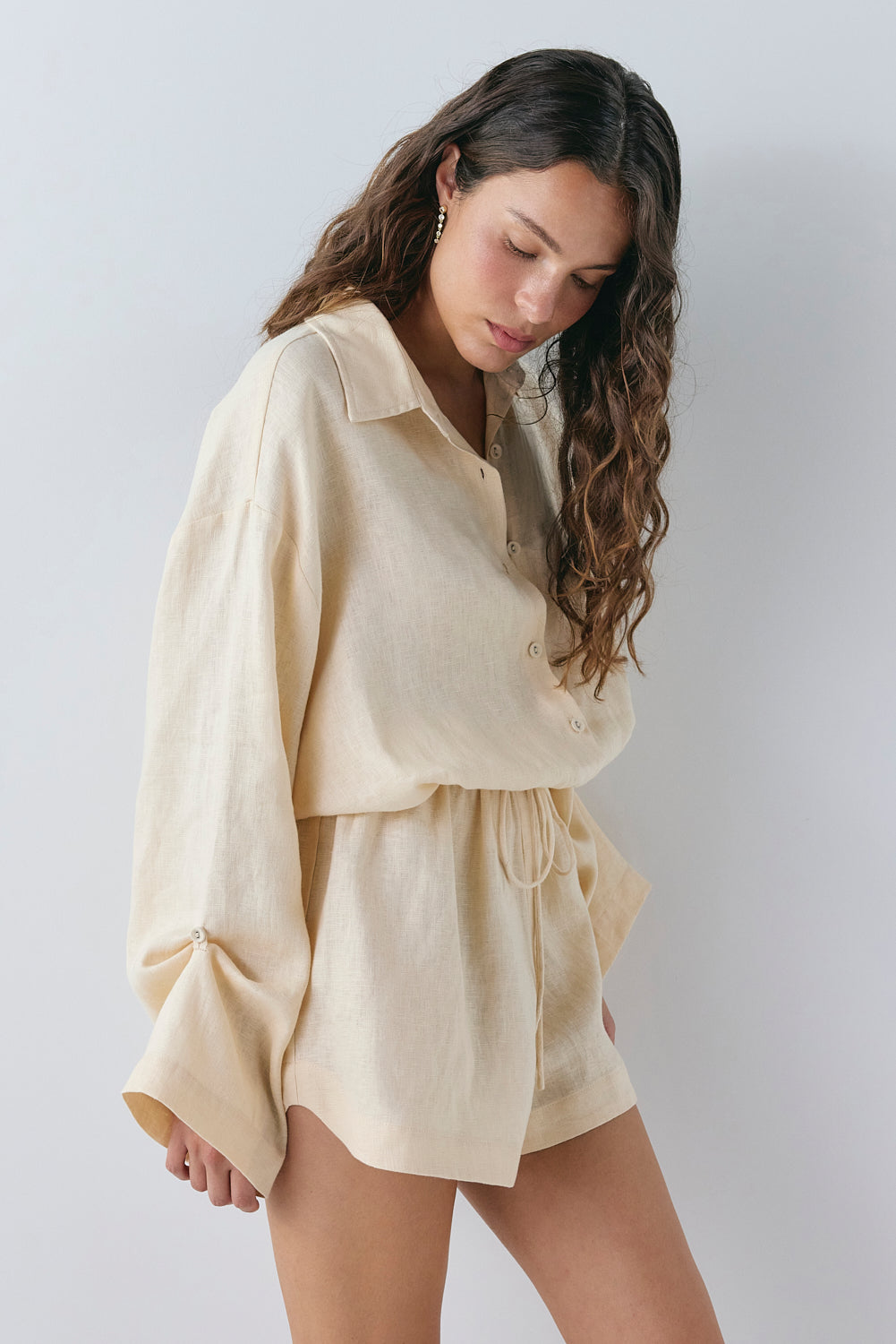 Veya Linen Playsuit Cream