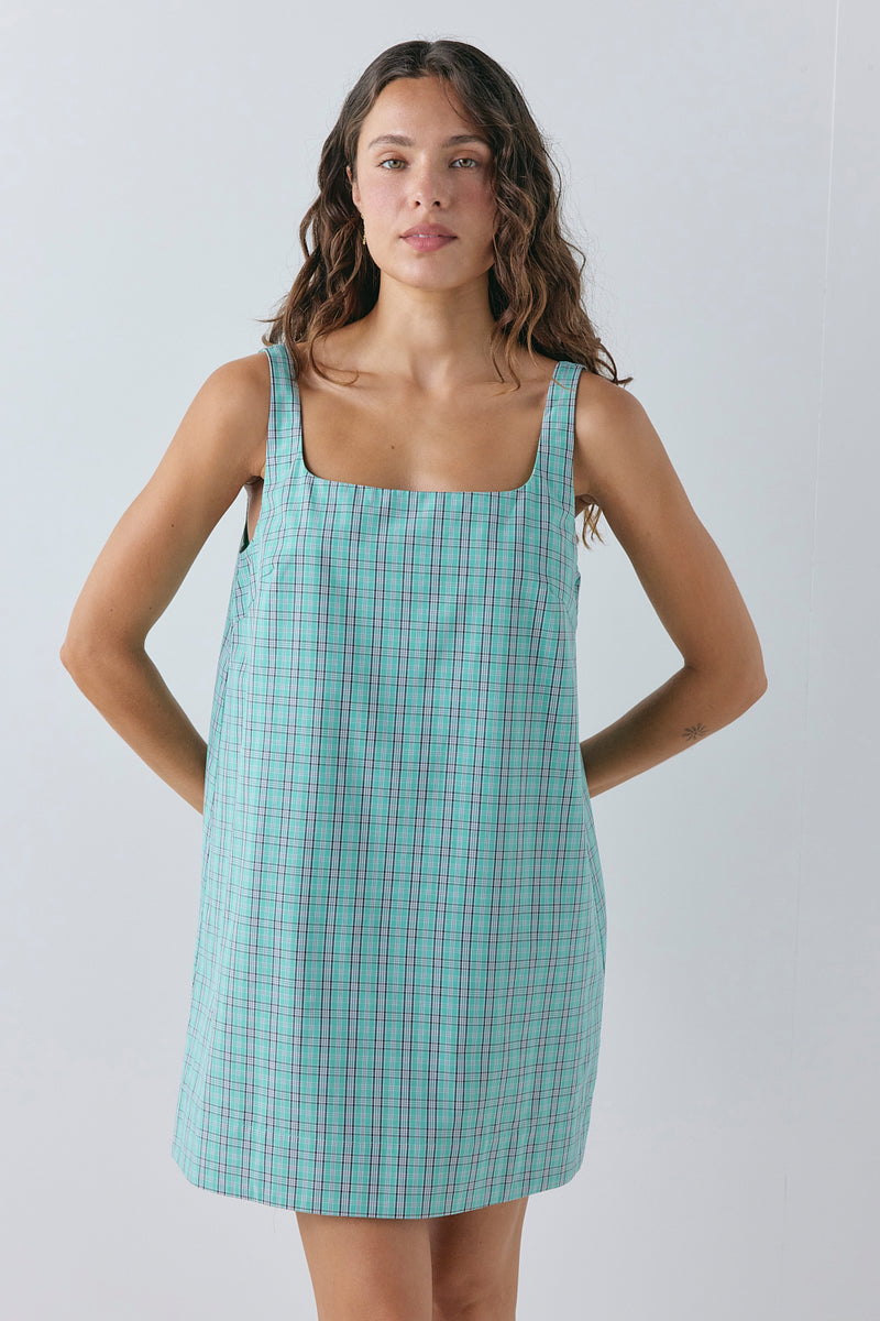 Flora Mini Dress Mint Check - size:Stephanie:AU 6 / US 2