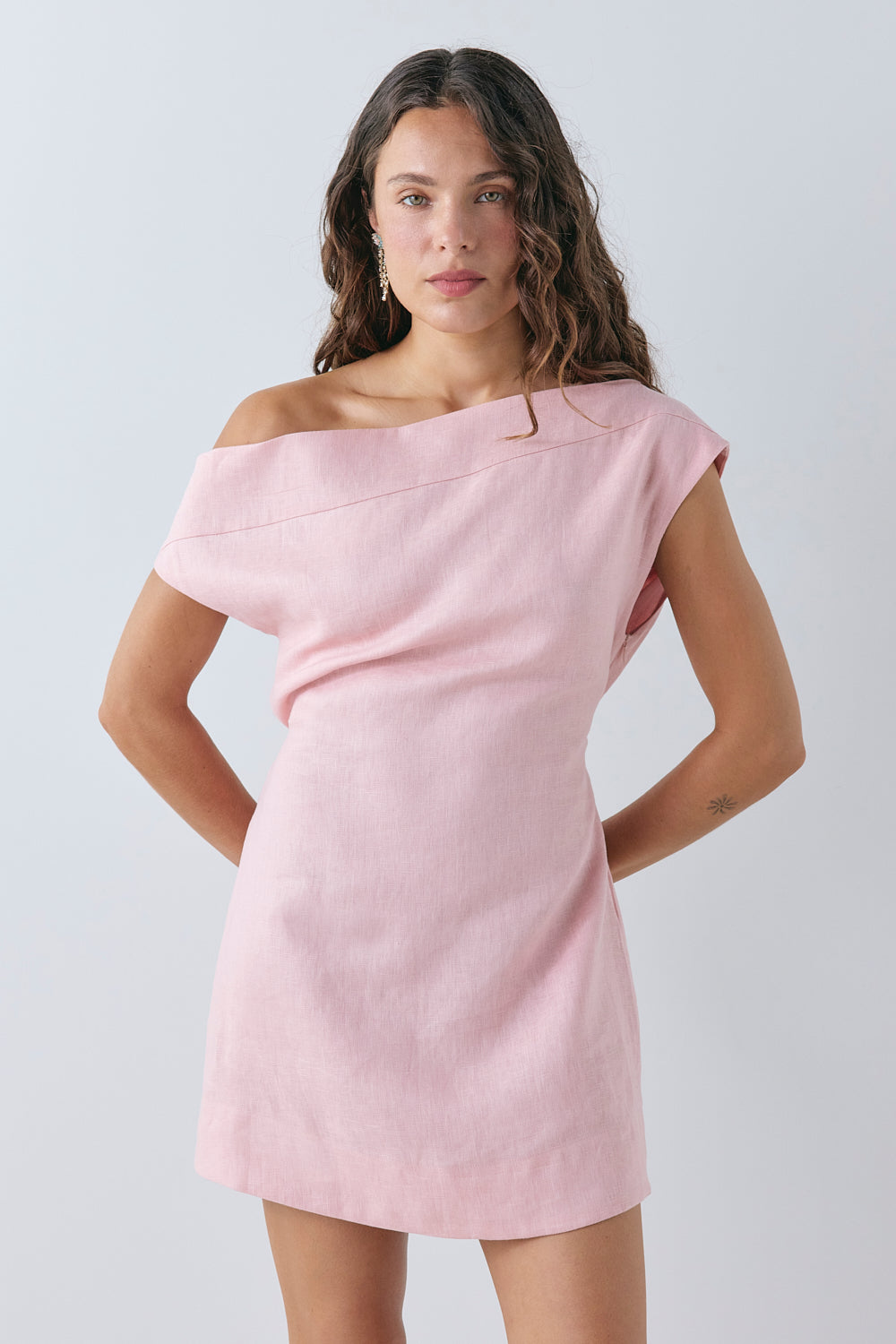 Belle Linen Mini Dress Pink