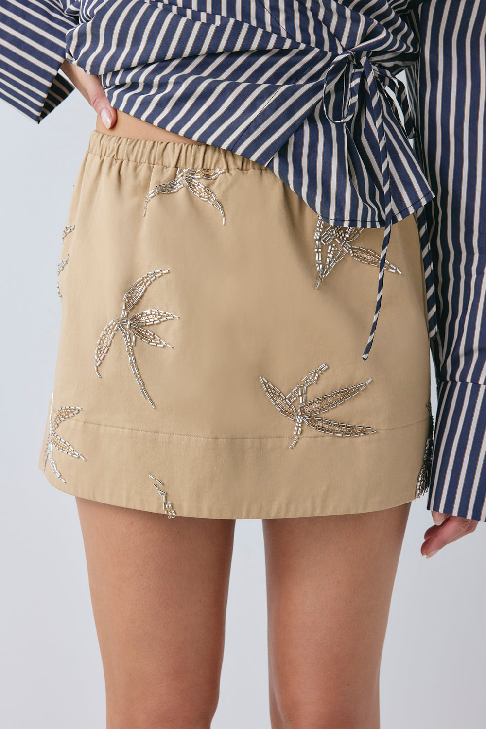 Alba Beaded Mini Skirt Palm