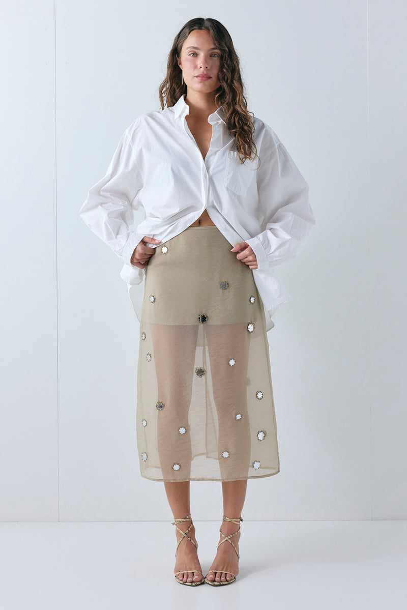 Lucent Midi Skirt Taupe - size:Stephanie:AU 6 / US 2