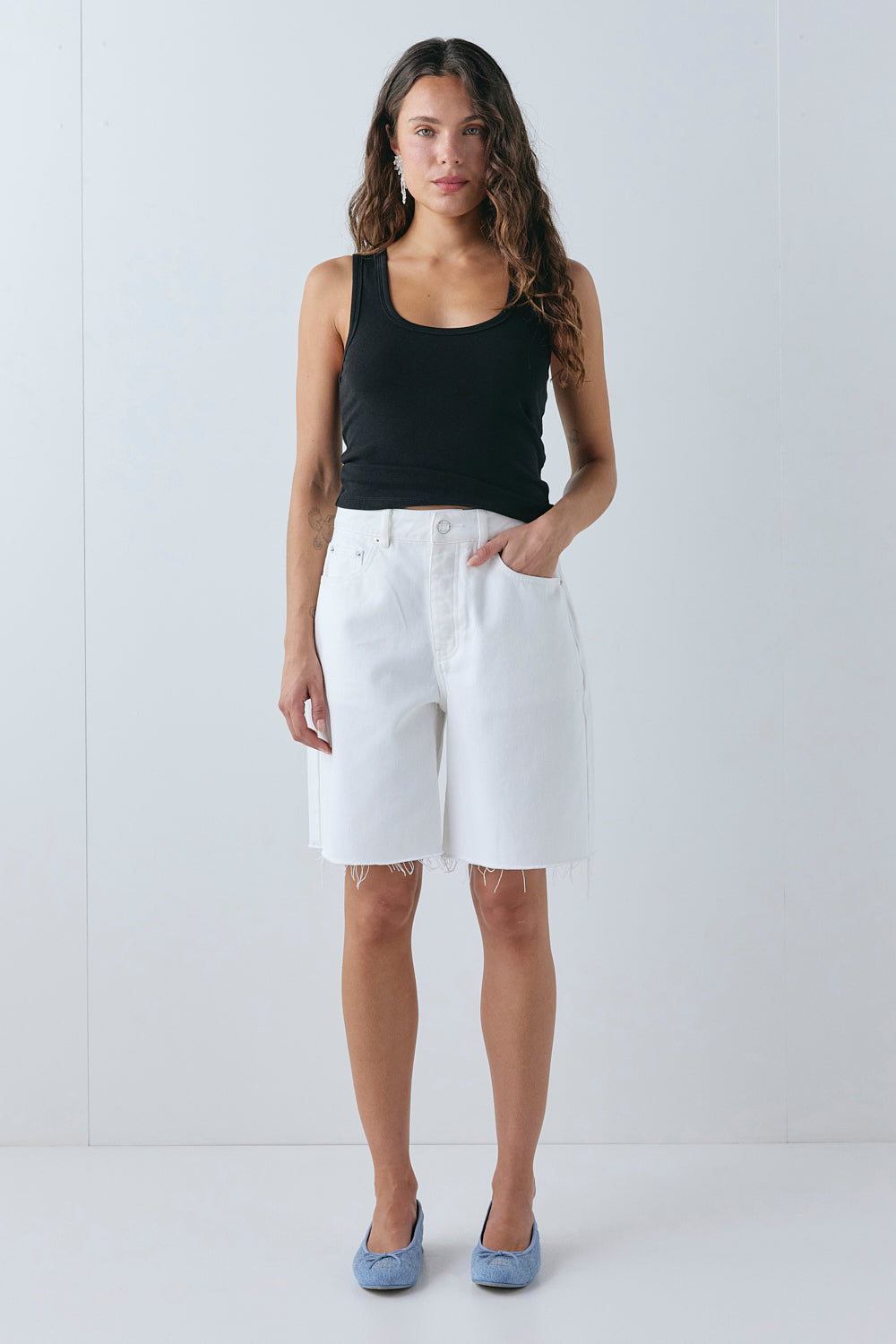 Andie High Rise Denim Shorts White 