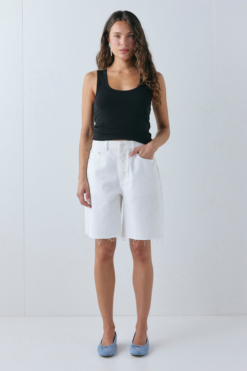 Andie High Rise Denim Shorts White 