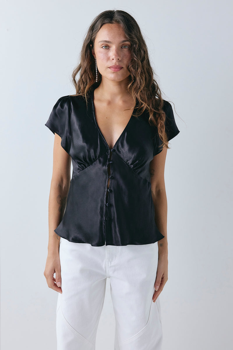 Mallory Satin Top Black - size:Stephanie:AU 6 / US 2