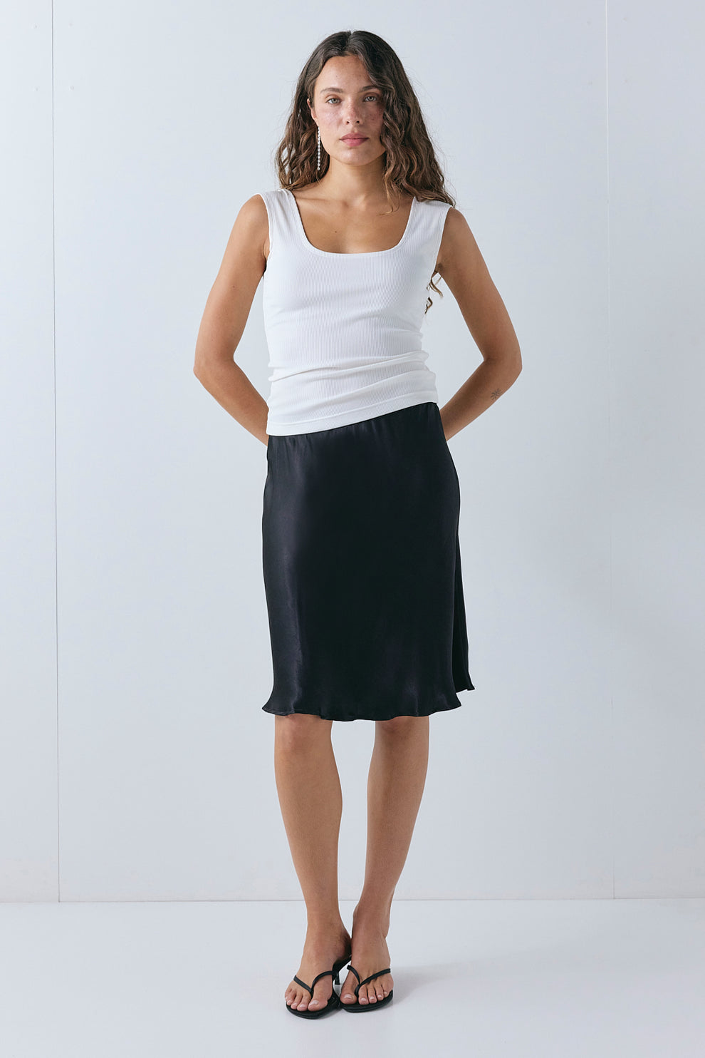 Marcia Satin Midi Skirt Black