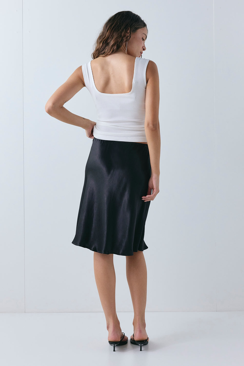 Marcia Satin Midi Skirt Black
