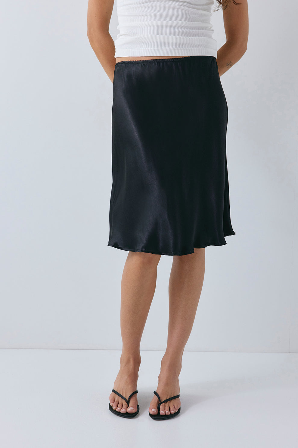 Marcia Satin Midi Skirt Black