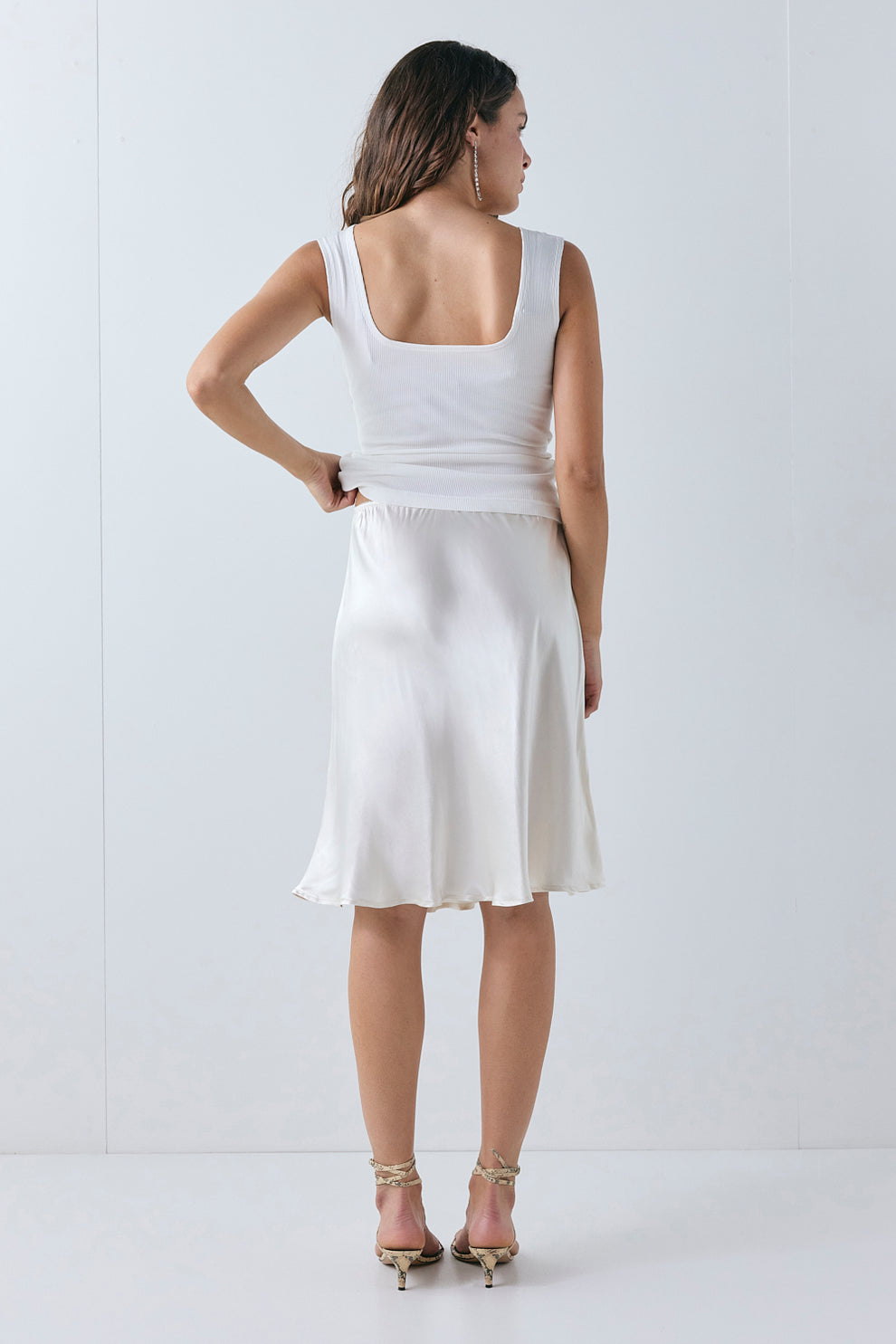 Marcia Satin Midi Skirt Cream