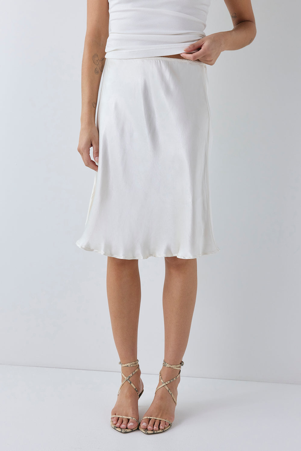 Marcia Satin Midi Skirt Cream