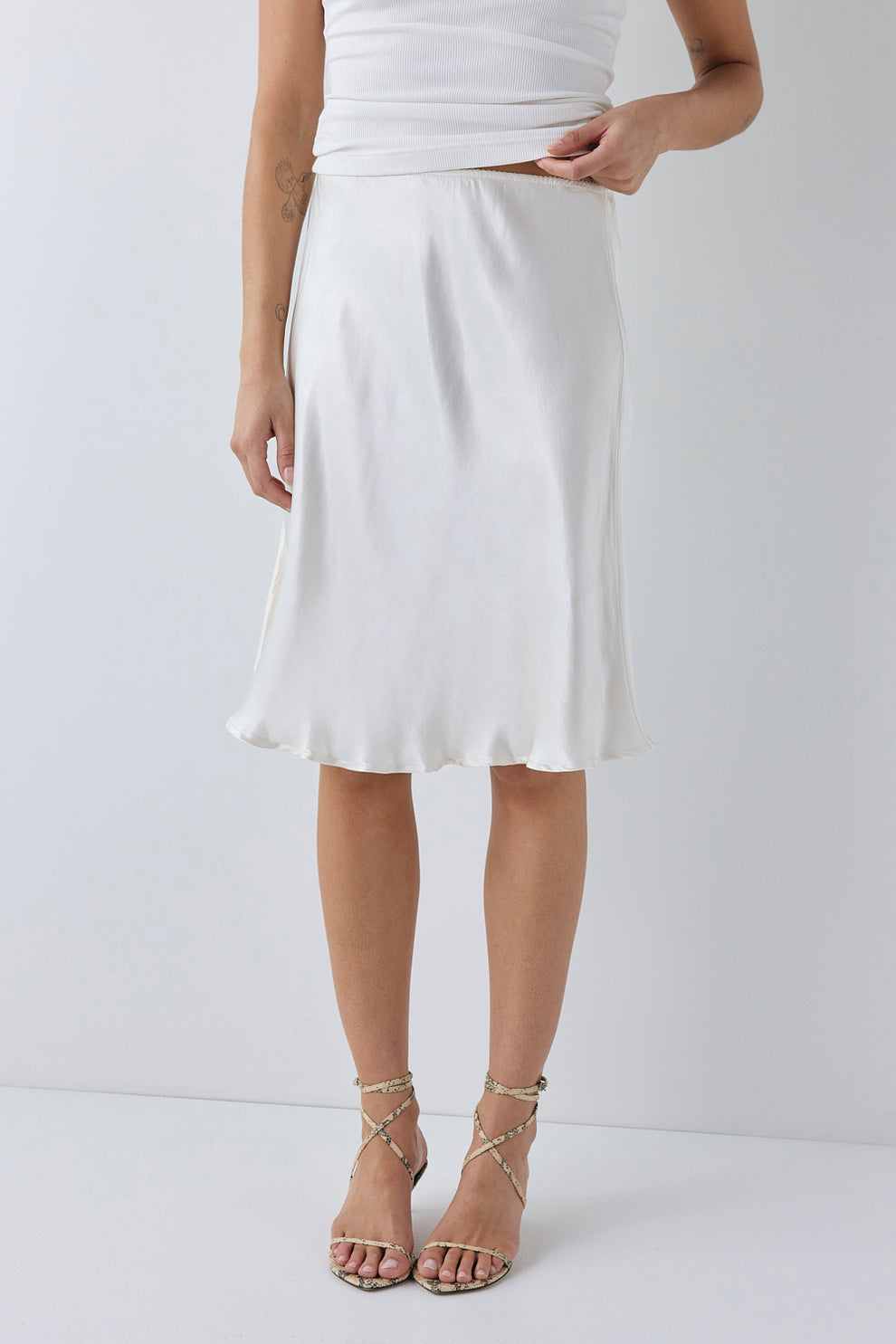 Marcia Satin Midi Skirt Cream