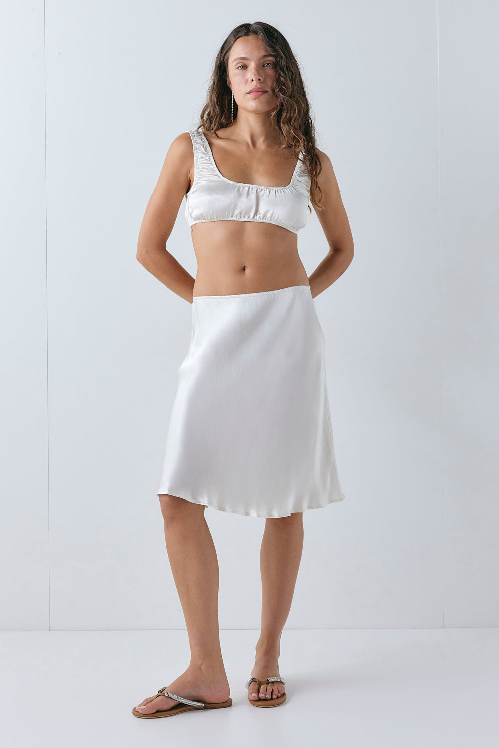 Marcia Satin Midi Skirt Cream
