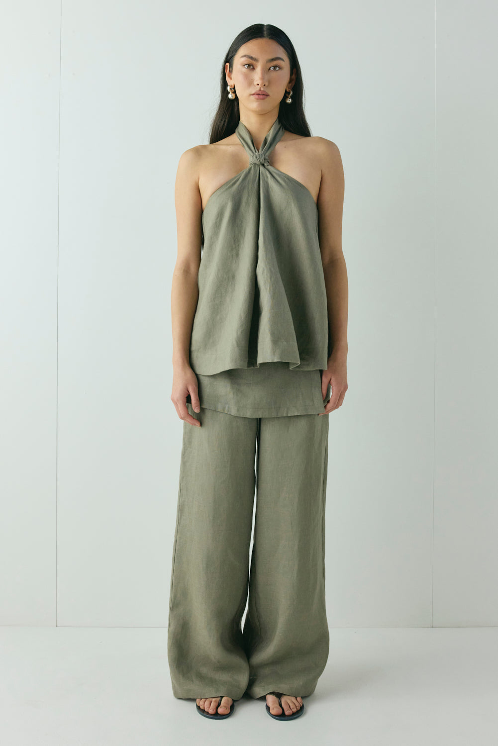 Taliah Linen Top Khaki