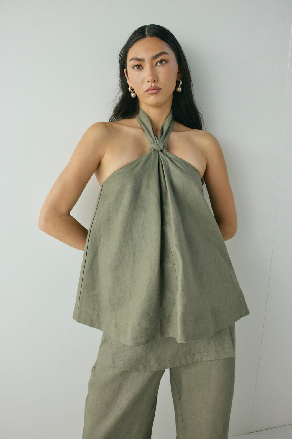 Taliah Linen Top Khaki - size:Nami:AU 6 / US 2