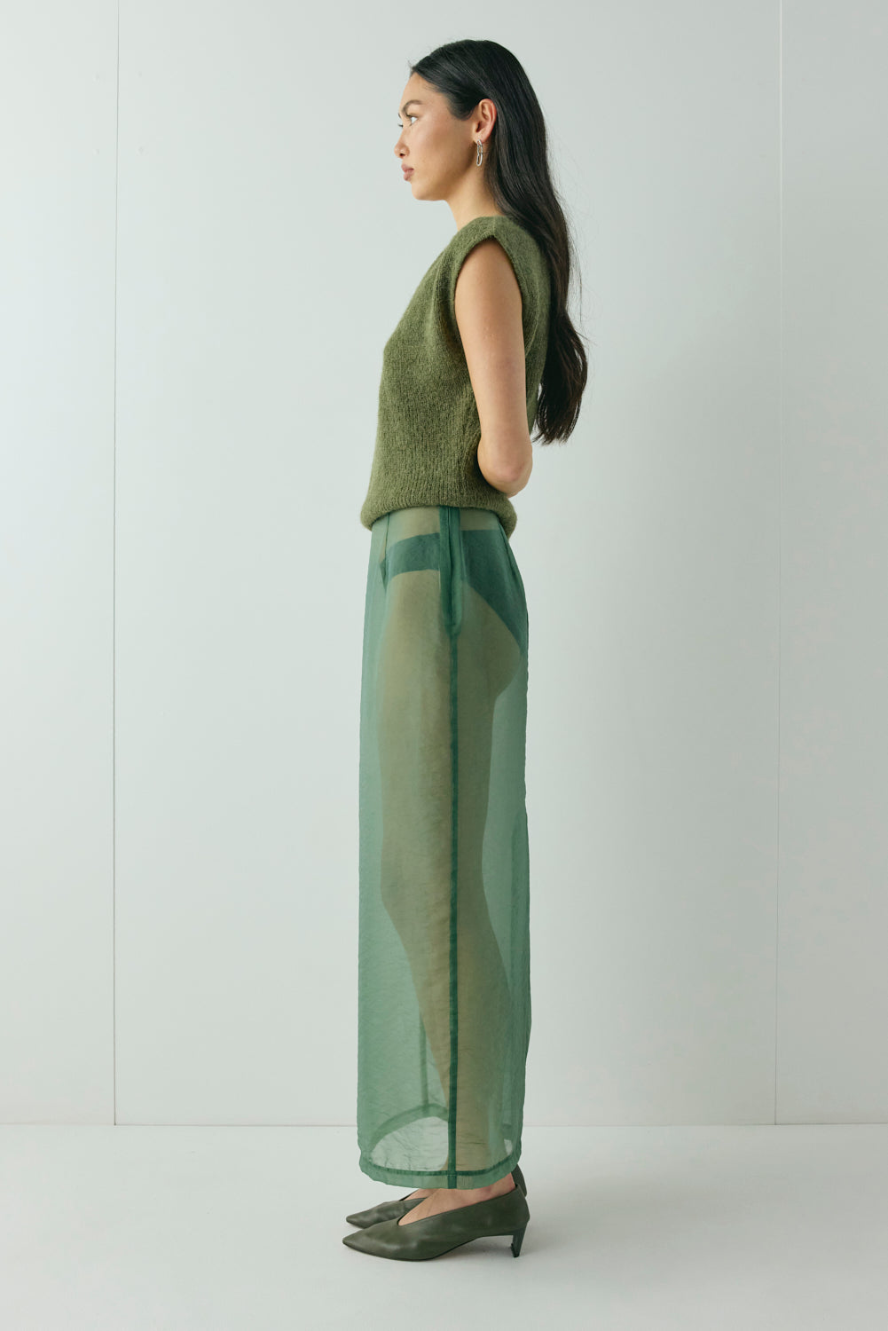 Devyn Sheer Midi Skirt Olive